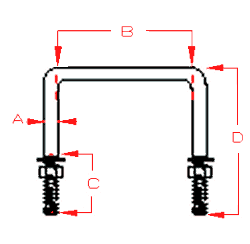 Stainless Steel Square U-Bolt, 3/8" Stainless Steel Square U-Bolt, 3/8"