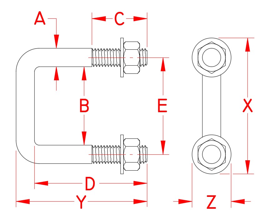Uxcell Square U-Bolts - 4-Pack M8 60mm Inner Width 150mm Length Carbon Steel With Hardware