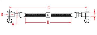 Stainless Steel Turnbuckle (Open Body-Cast) Jaw & Jaw 3/16