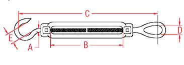 Stainless Steel Turnbuckle (Open Body-Forged) Hook & Eye 1/4