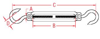 Stainless Steel Turnbuckle (Open Body-Forged) Hook & Hook 1/4
