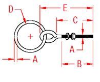 Stainless Steel Ring Eye Bolt, Standard 1/4" x 2"